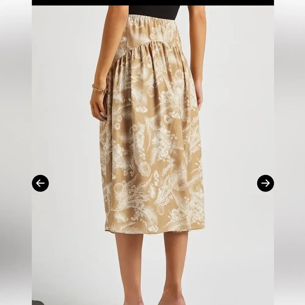 VINCE Printed Silk Midi Skirt